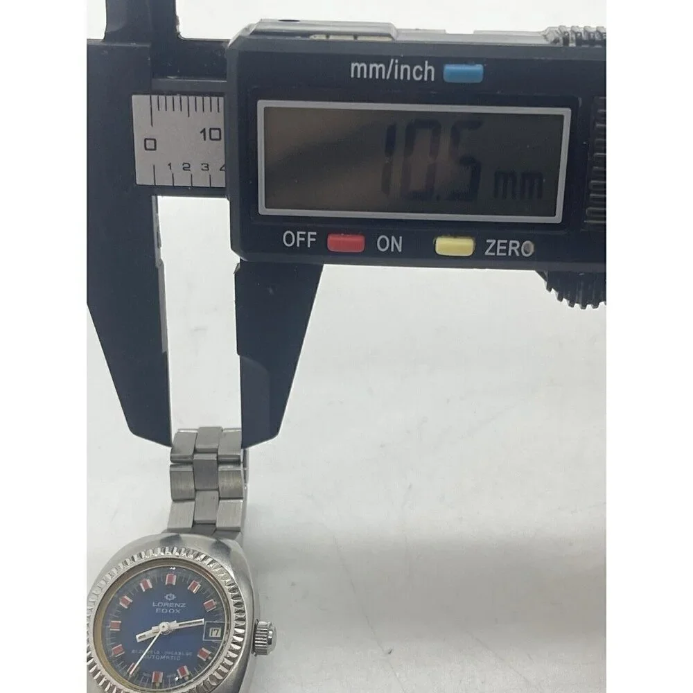 Lorenz Edox Watch 21 Jewel Incabloc Automatic Blue Face Date All Stainless Steel
